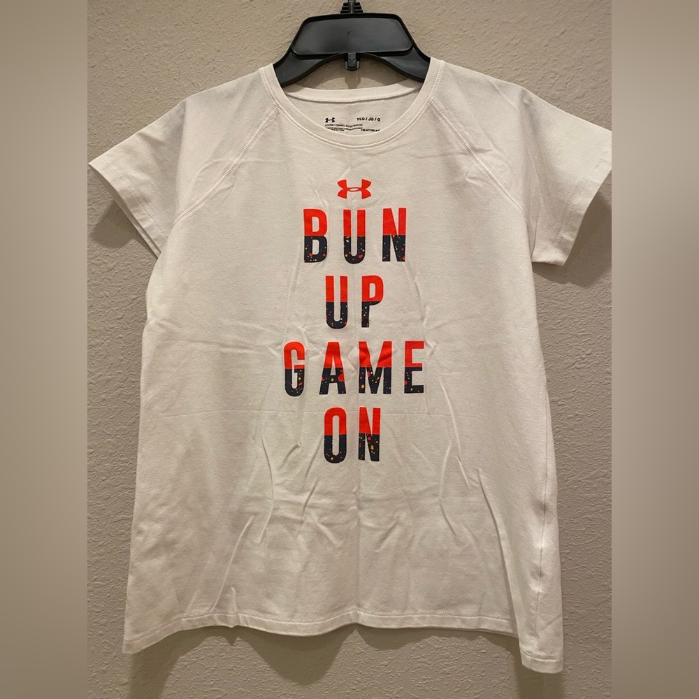 Under Armour Heatgear Loose YLG Girls White Graphic Top